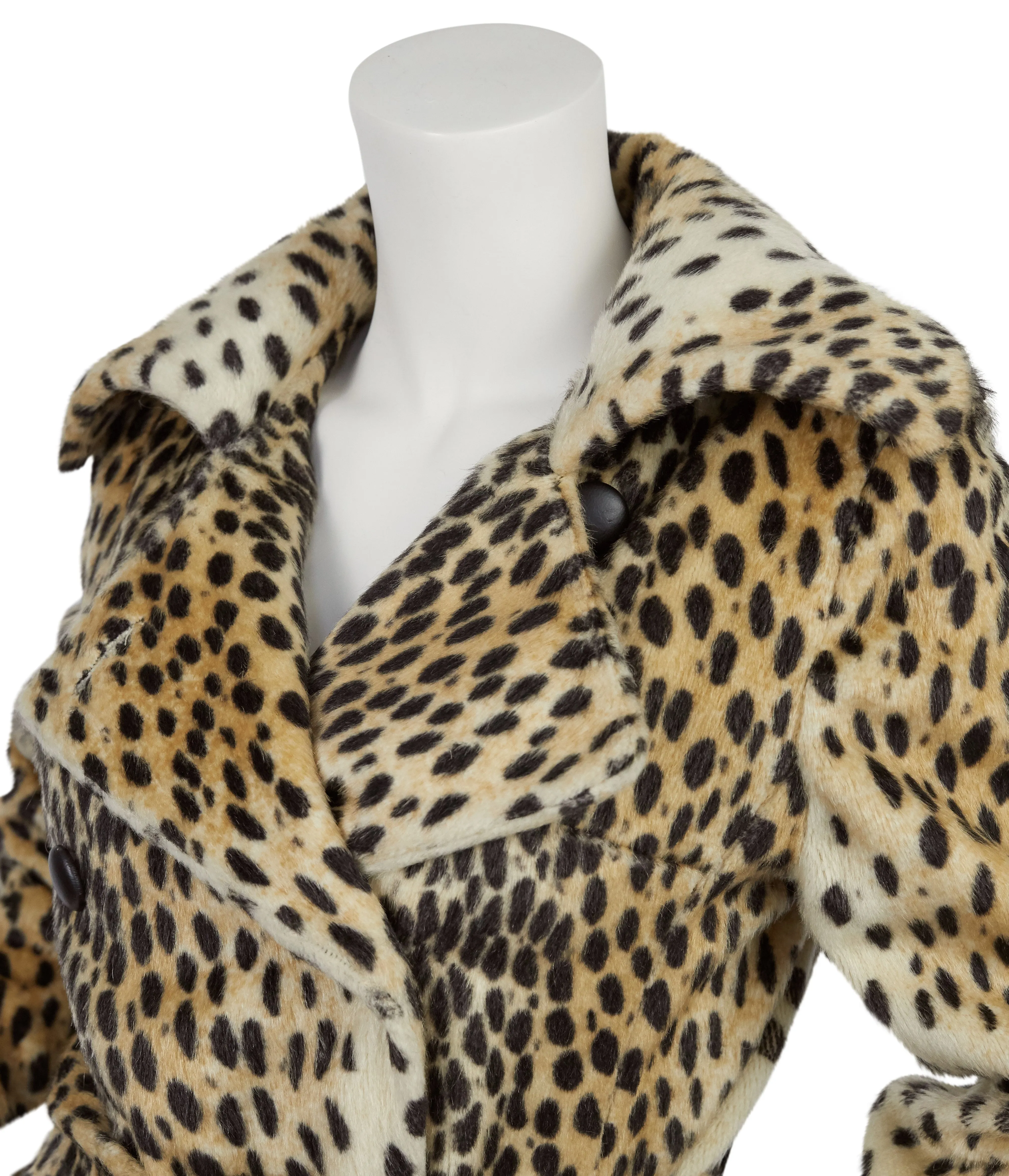 1960s Leopard Print Faux Fur Double-Breasted Coat