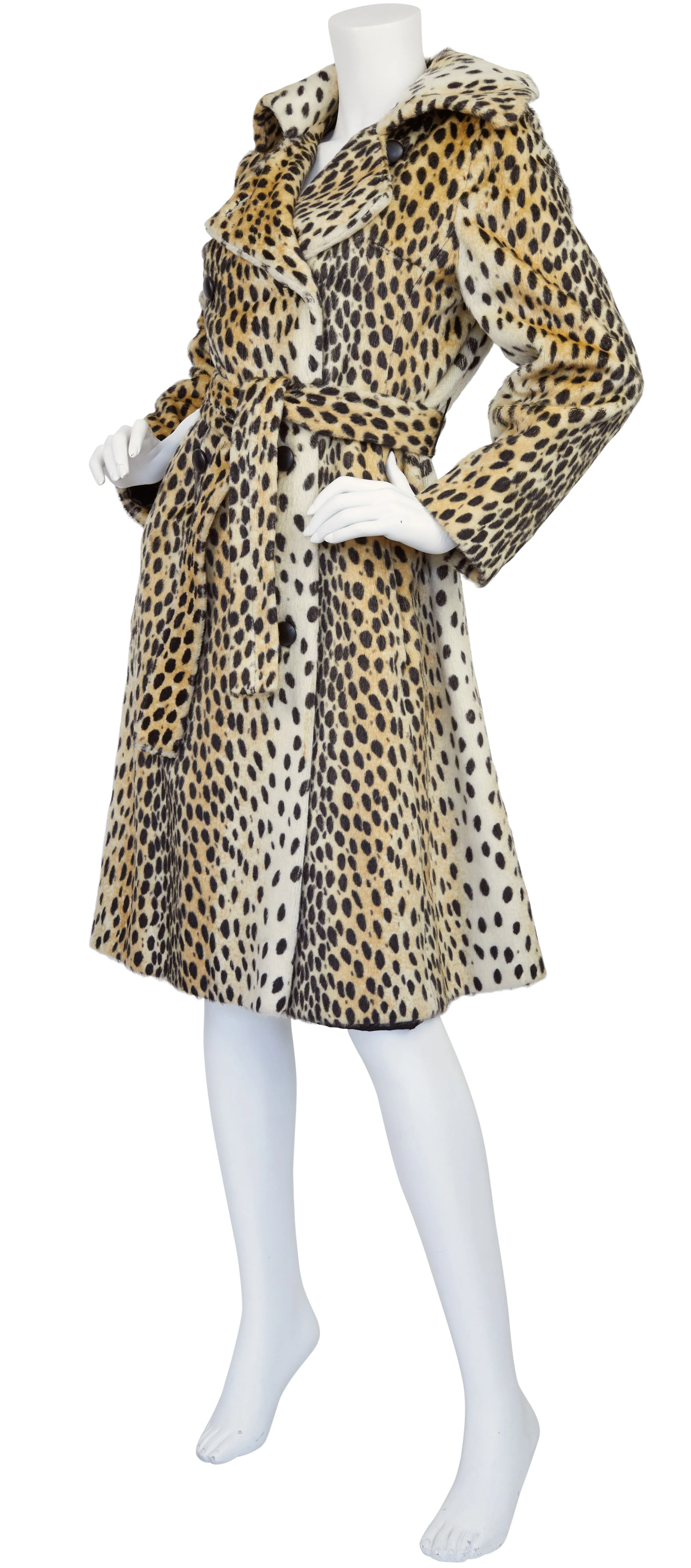 1960s Leopard Print Faux Fur Double-Breasted Coat
