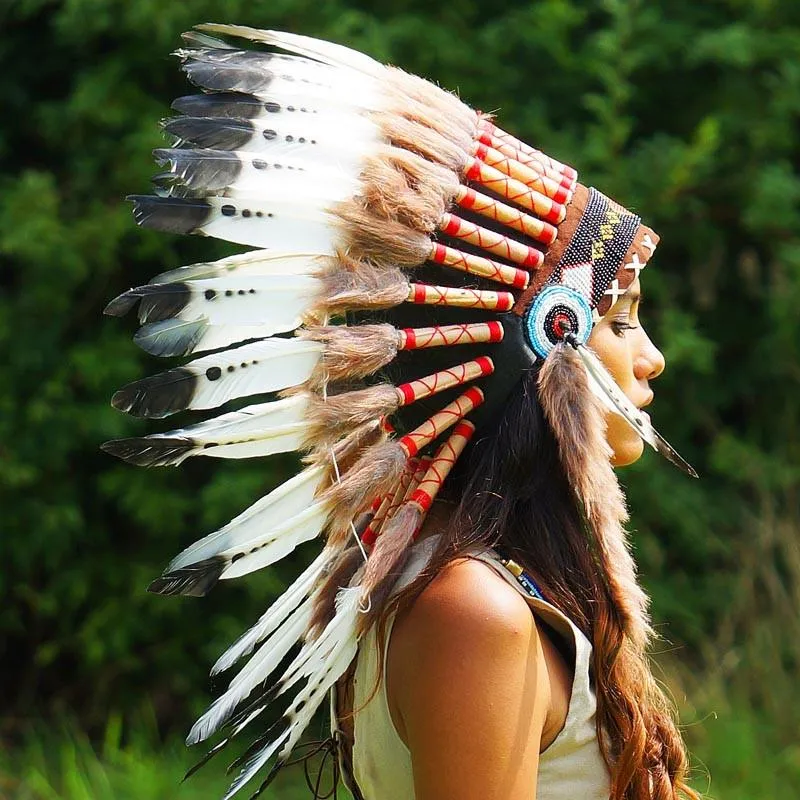 Black Dotted White Chief Headdress - 65cm