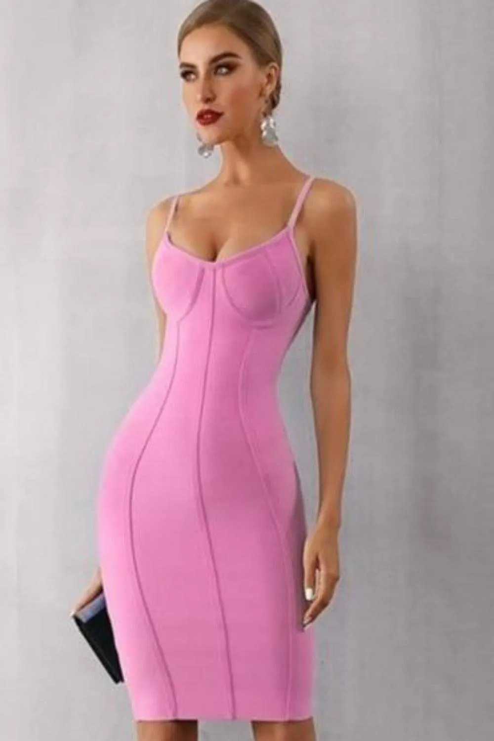 Body Contour Bustier Bodycon above knee Pink Dress