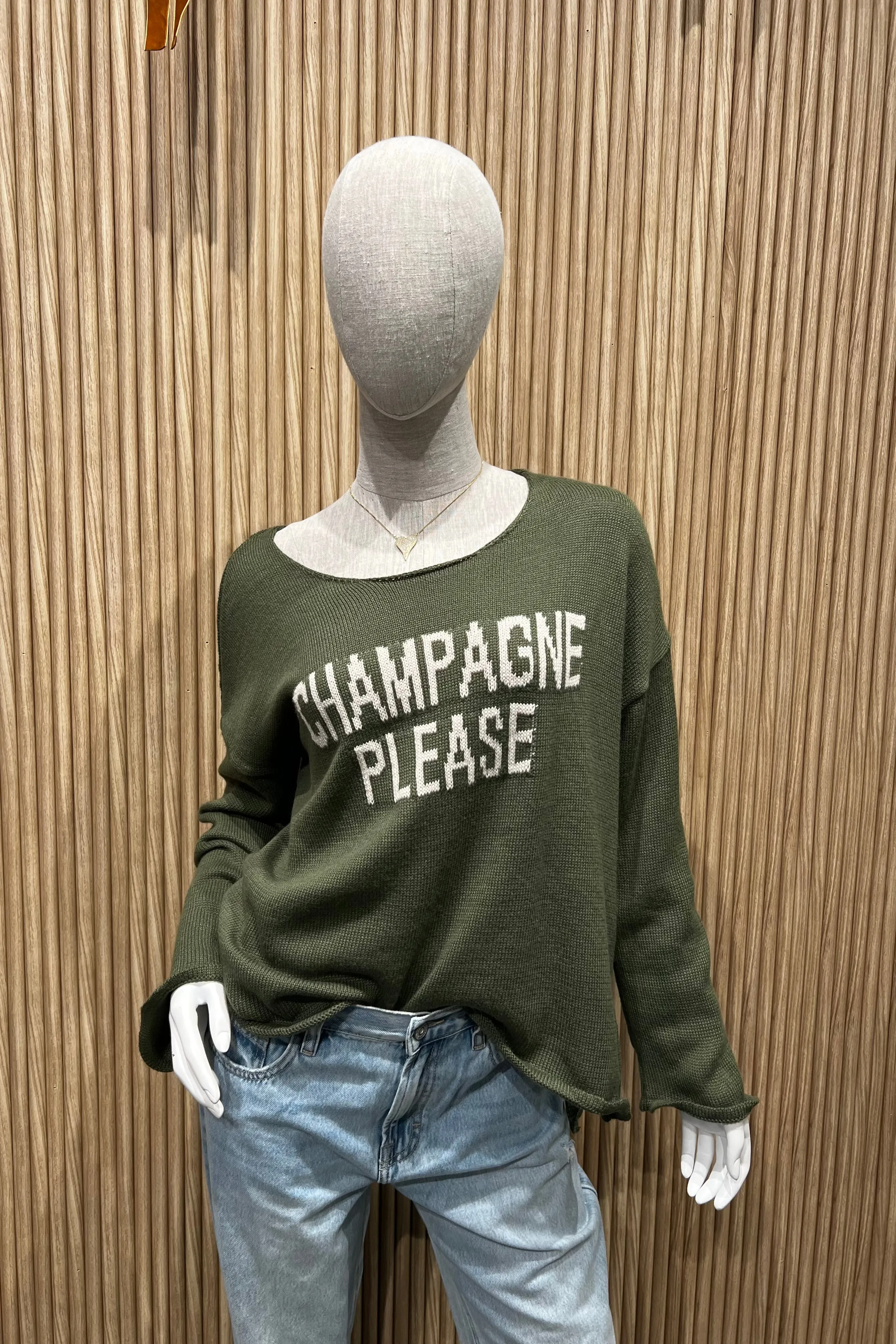 CHAMPAGNE PLEASE OLIVE SWEATER