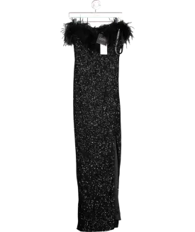Club L Black Bodycon Sequin Maxi Dress With Feather Trim UK 8