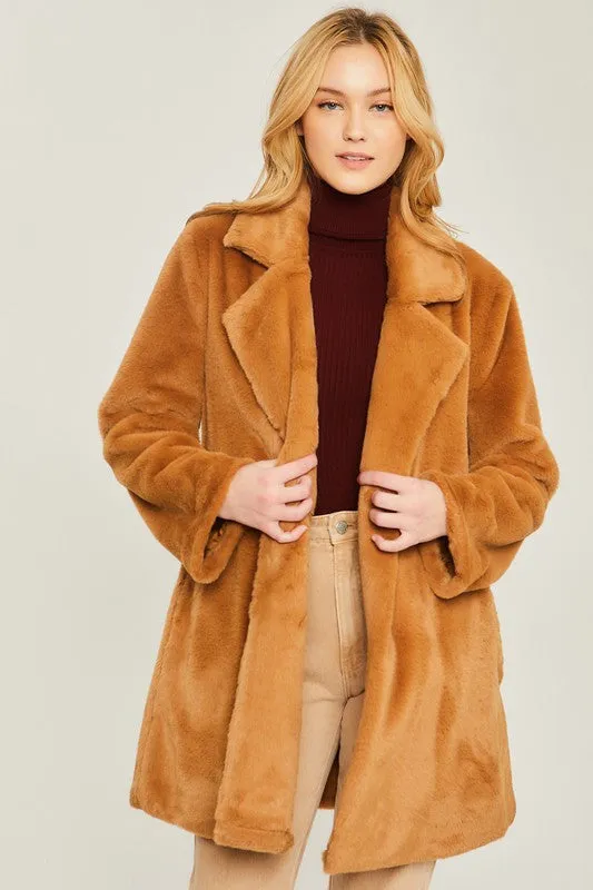 Cozy Solid Relaxed Collar Teddy Coat