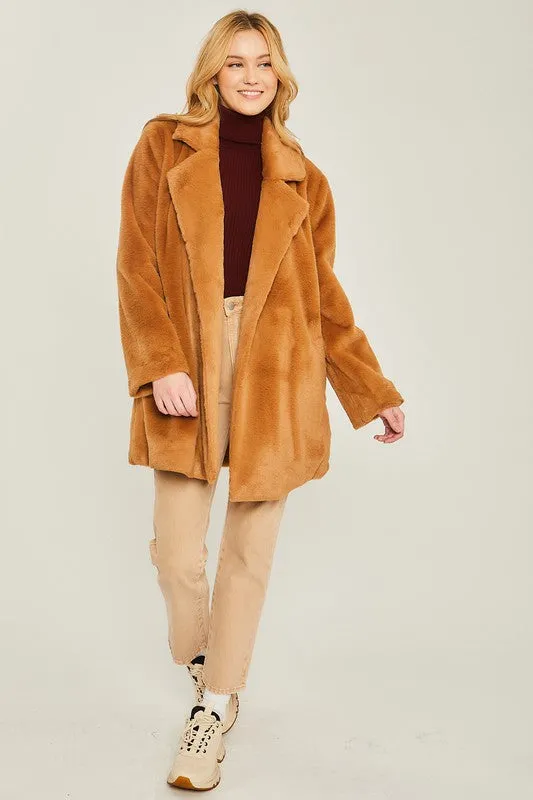 Cozy Solid Relaxed Collar Teddy Coat