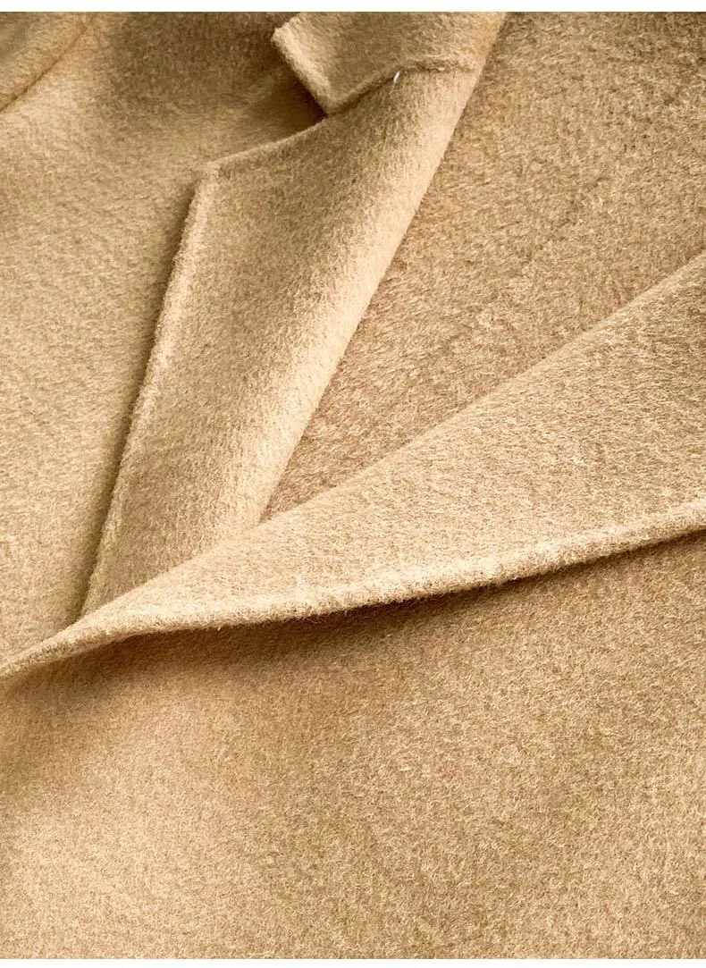 Elegant Maxi Long Wool Plain Belt Double-face Jacket