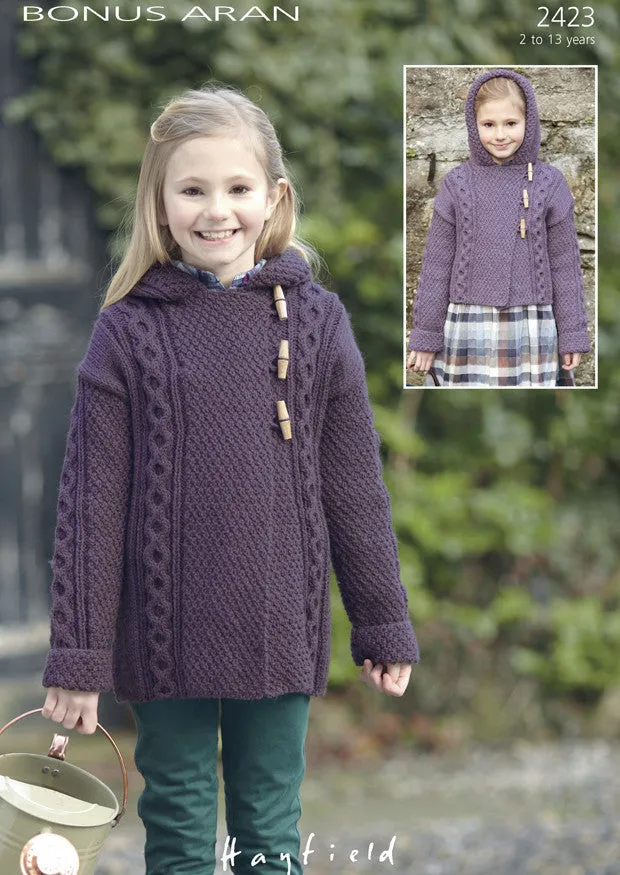 Girls Duffle Coats in Hayfield Bonus Aran (2423)