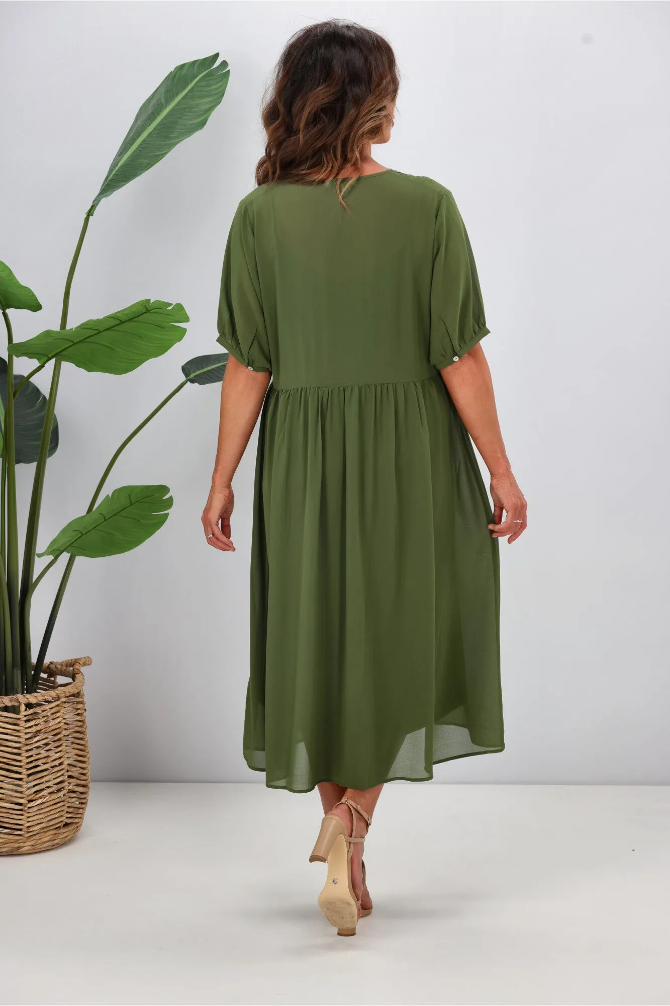 Jane James Jasmine Smocking Front Dress Olive