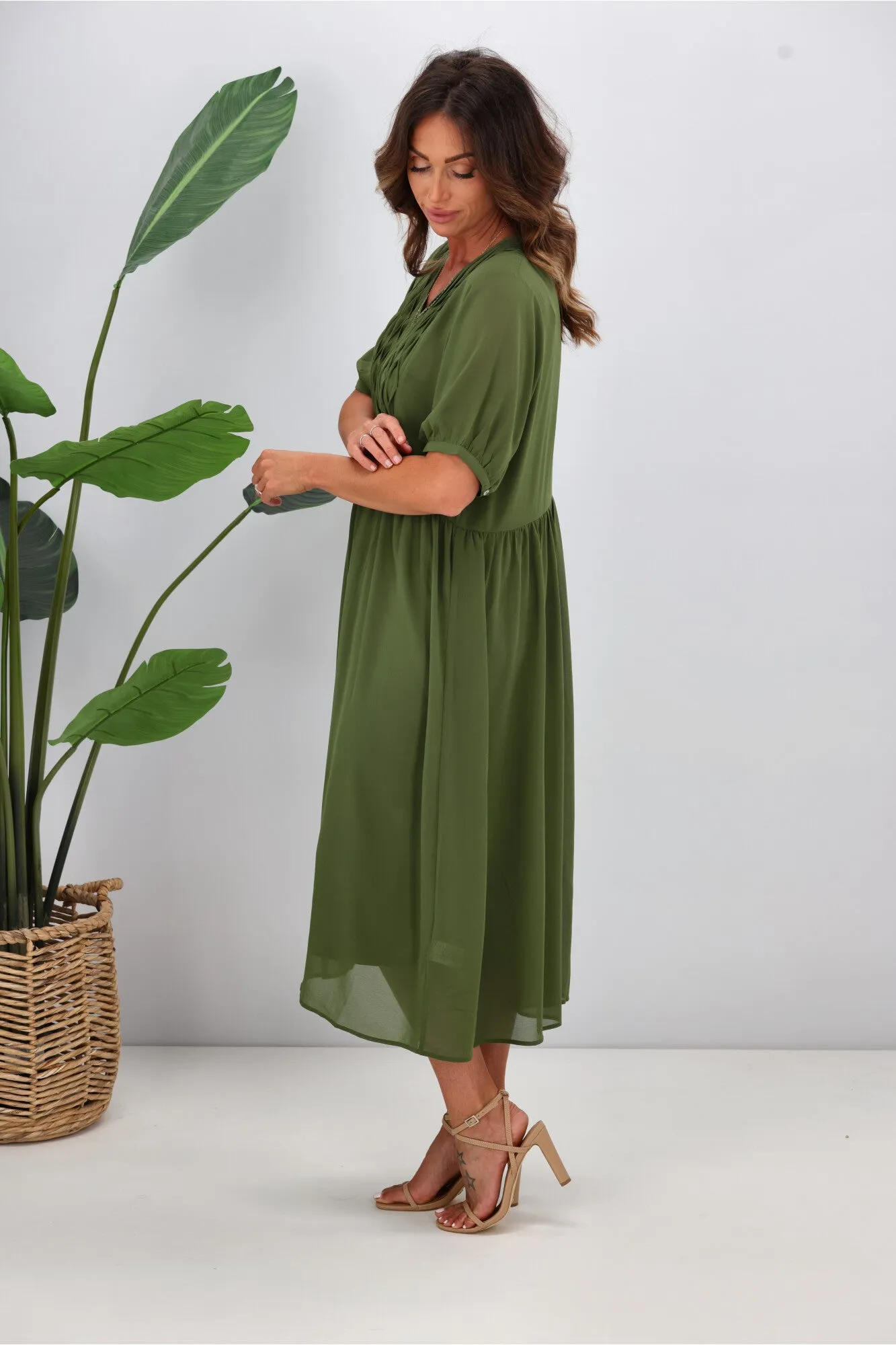 Jane James Jasmine Smocking Front Dress Olive