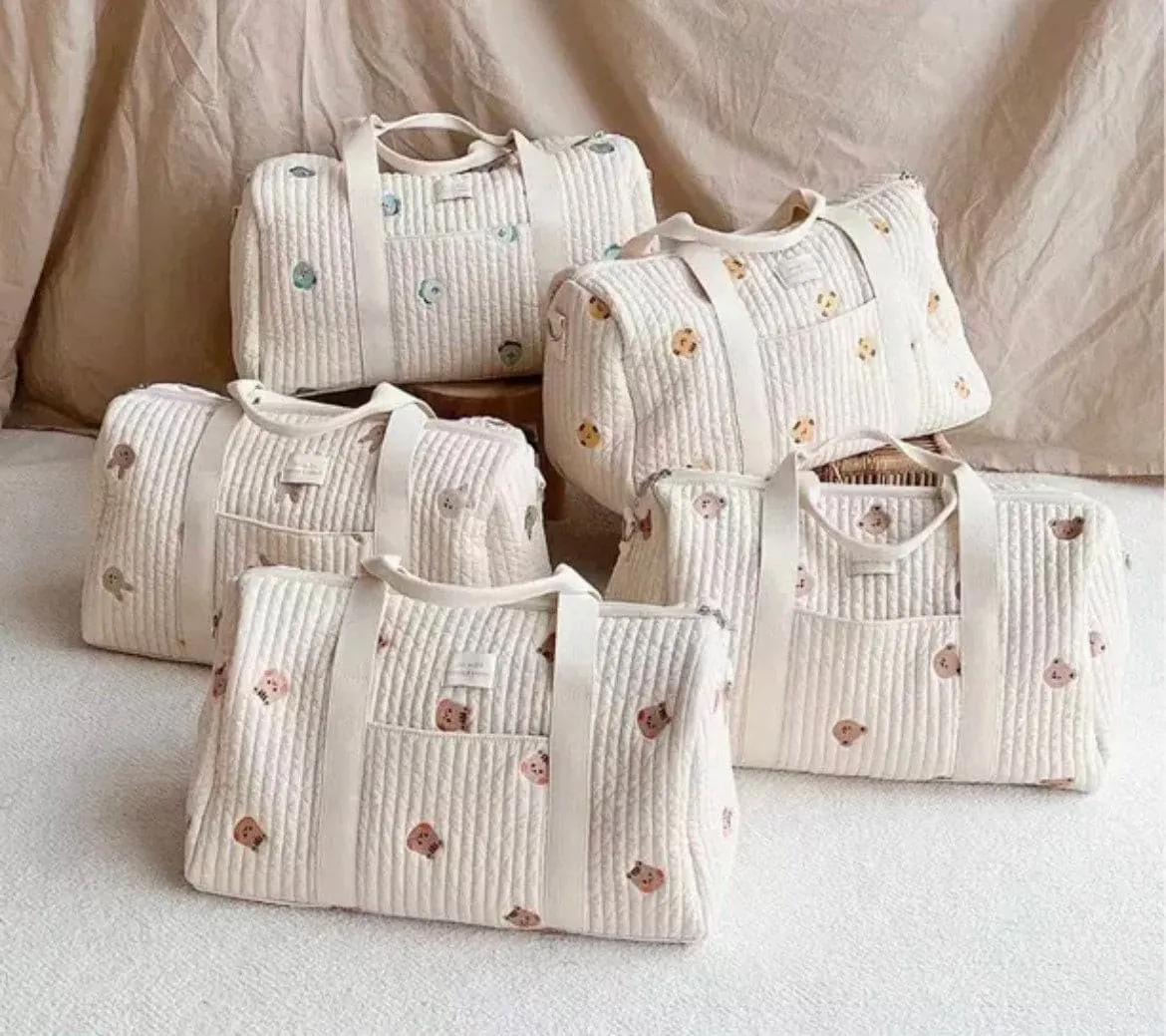 Large Nappy Bag , Embroidered and Quilted Diaper Bag