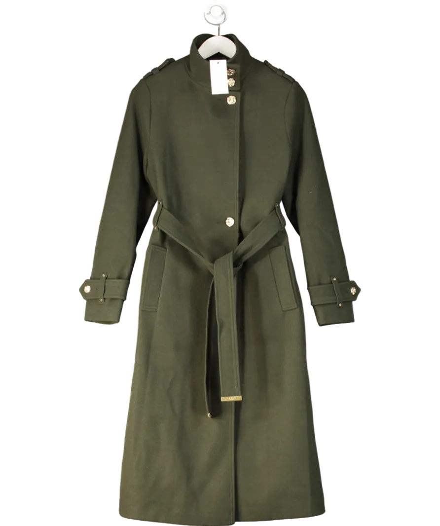 lipsy london Green Funnel Neck Belted Longline Coat UK 8