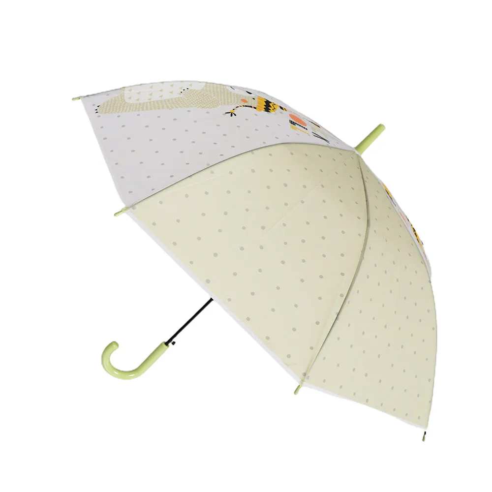Little Surprise Box, Olive Green, Translucent Rock And Roll Kelly Jo Teddy Print With Polka Dots, Rain And All-Season Umbrella For Kids & Adults.