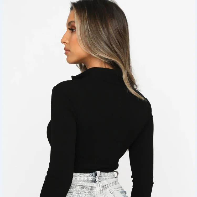 Long Sleeve White Bodysuit with Zipper