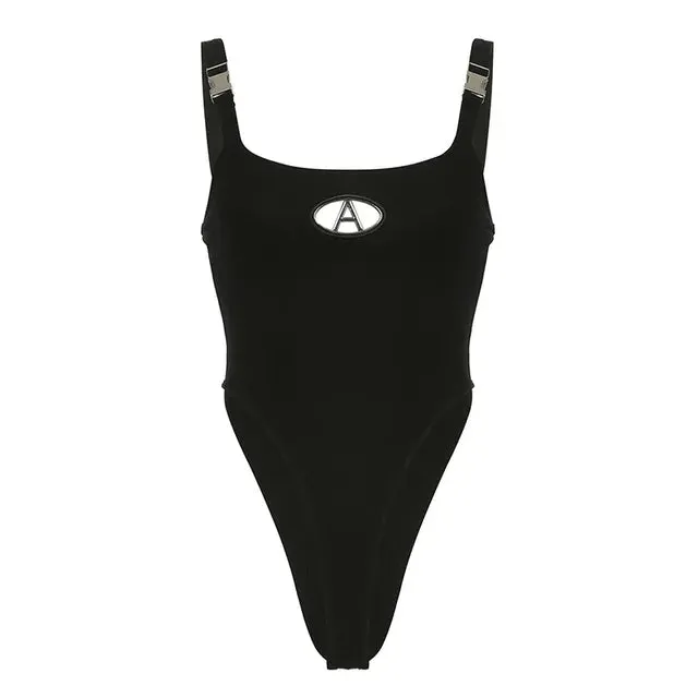 Metal Buckles Sleeveless Corset Tank Top Backless Bodysuit