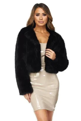 Open Front Faux Fur Jacket - Black