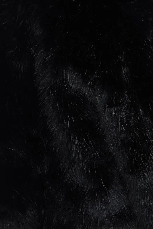 Open Front Faux Fur Jacket - Black