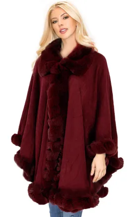 P1766 Faux Fur Trim Cape/Ruana
