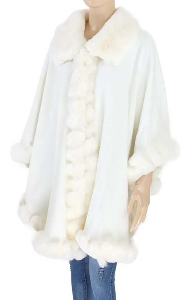 P1766 Faux Fur Trim Cape/Ruana