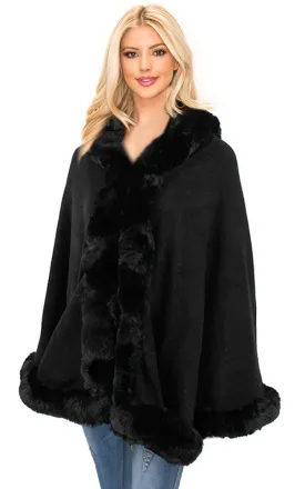 P1771 Faux Fur Trim Cape/Ruana