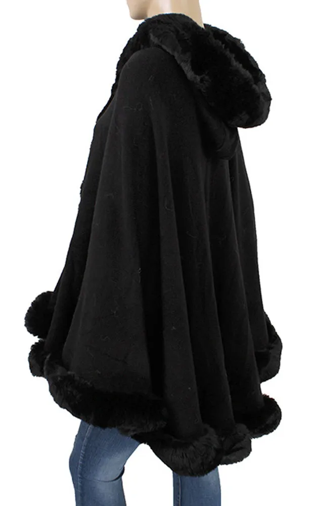 P1771 Faux Fur Trim Cape/Ruana