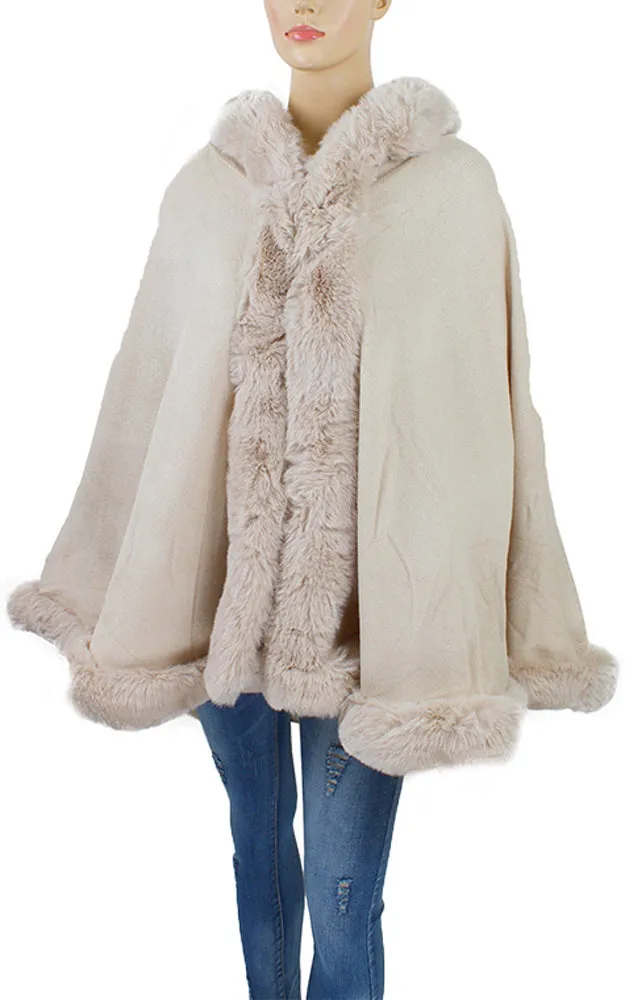 P1771 Faux Fur Trim Cape/Ruana