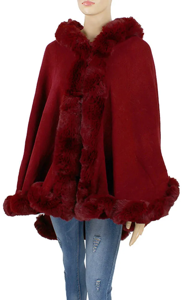 P1771 Faux Fur Trim Cape/Ruana