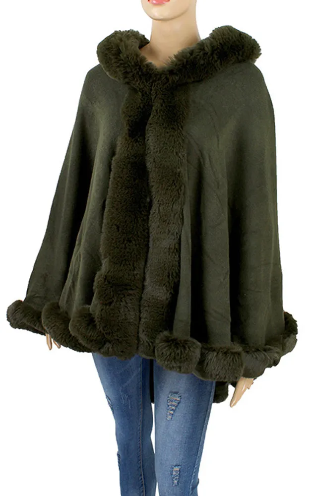 P1771 Faux Fur Trim Cape/Ruana