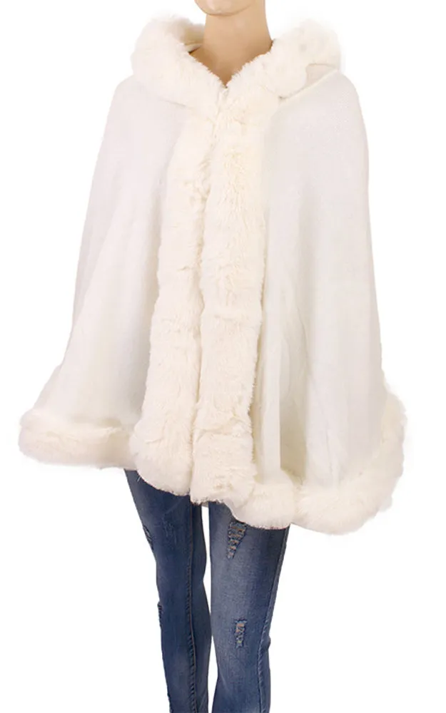 P1771 Faux Fur Trim Cape/Ruana