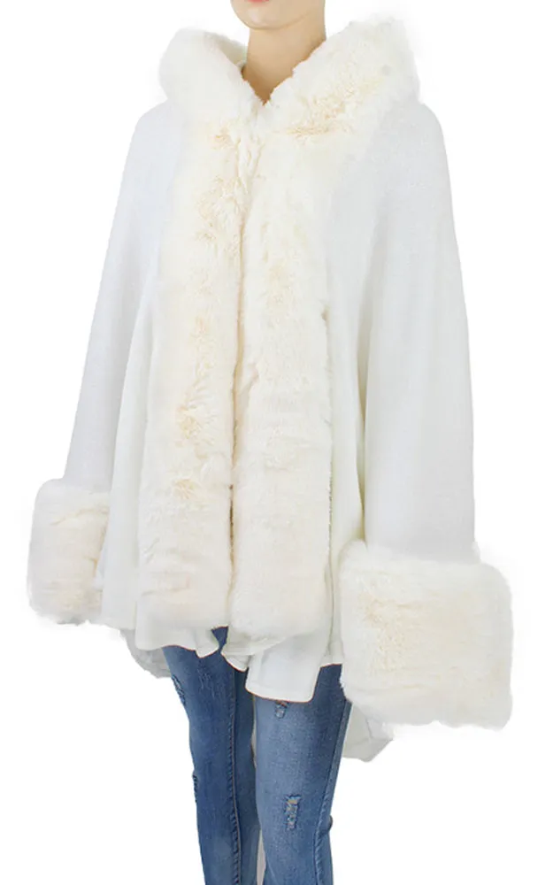 P1772 Faux Fur Trim Cape/Ruana w/Hood