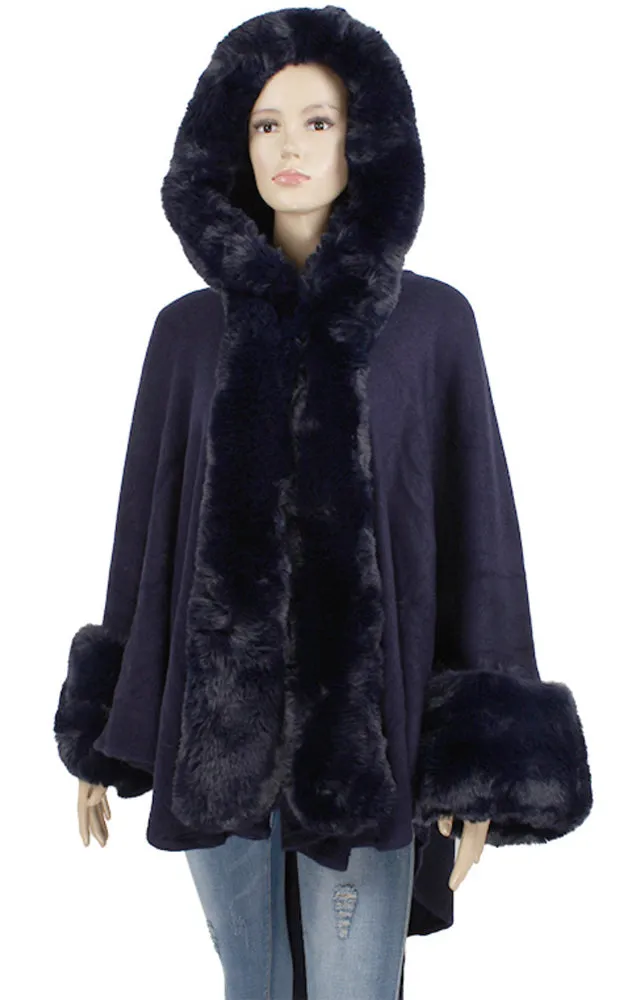 P1772 Faux Fur Trim Cape/Ruana w/Hood