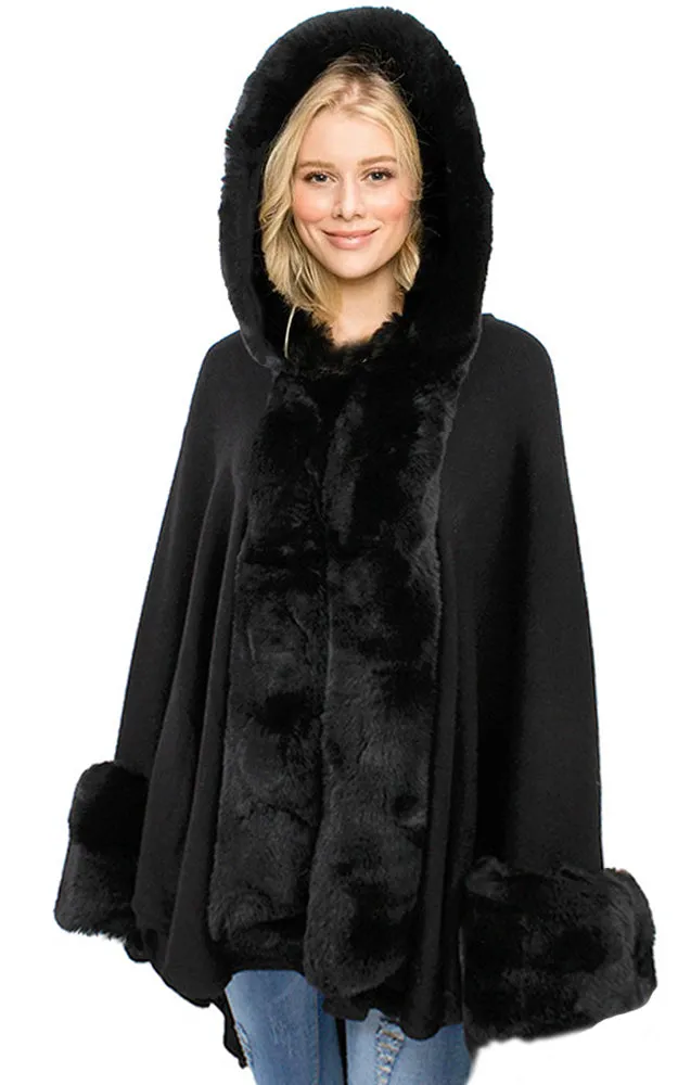 P1772 Faux Fur Trim Cape/Ruana w/Hood