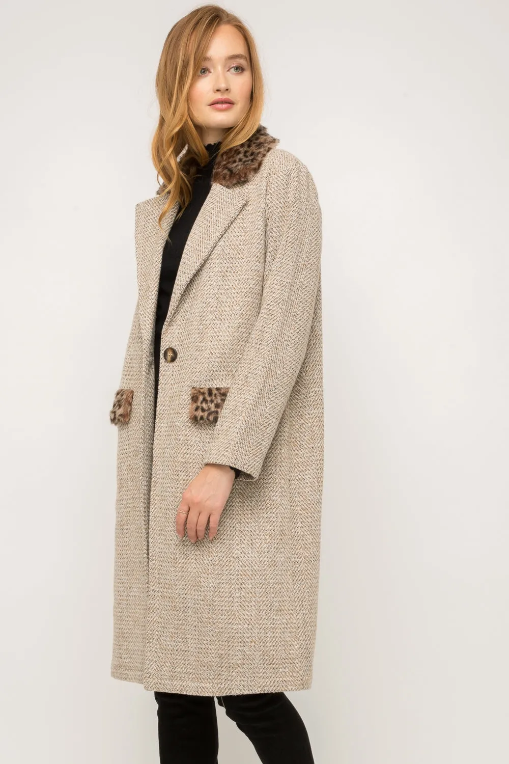 Shelby Leopard Fur Collar Coat