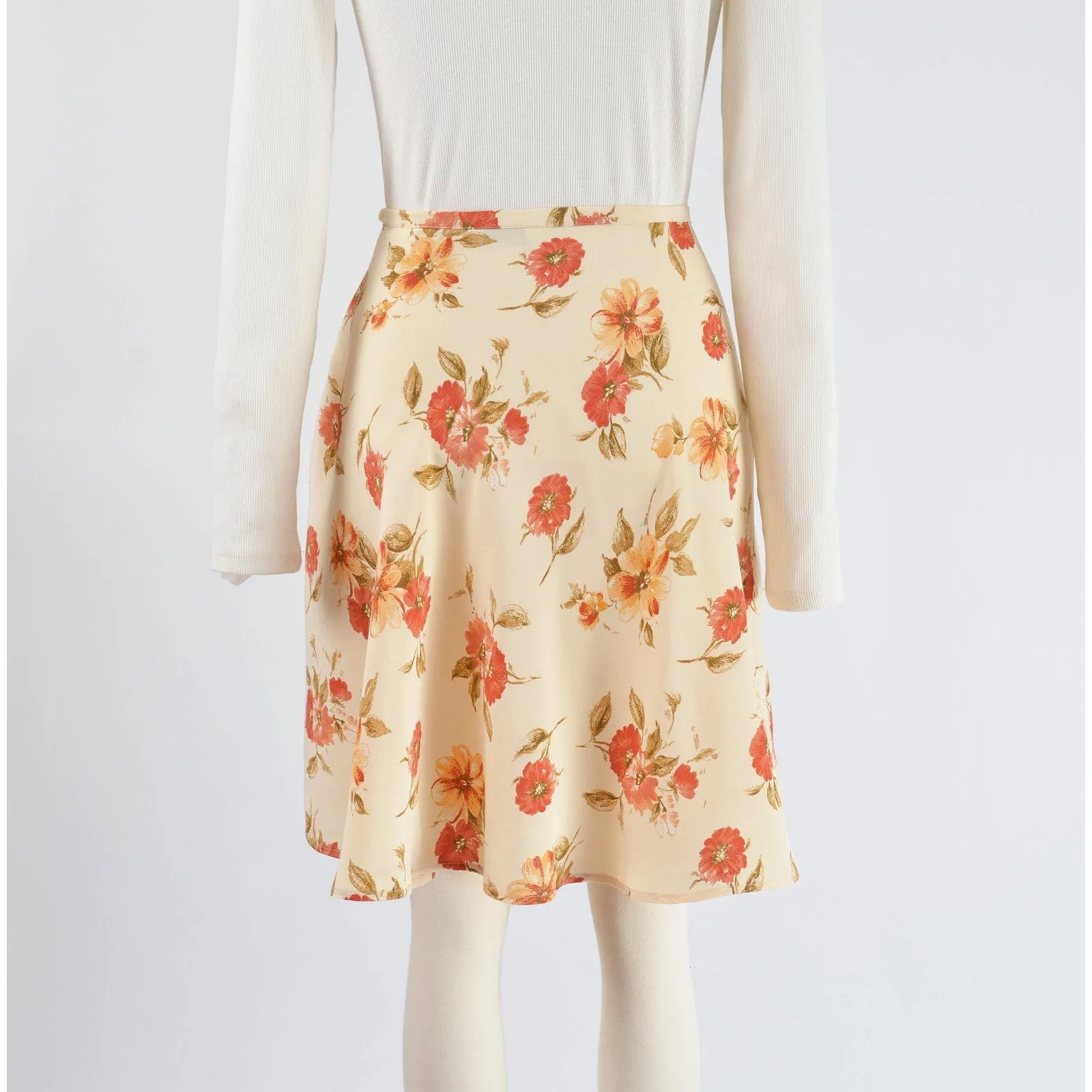 Vintage 90s Dark Cream Floral Eddie Bauer Full Skater Circle Mini Skirt size M