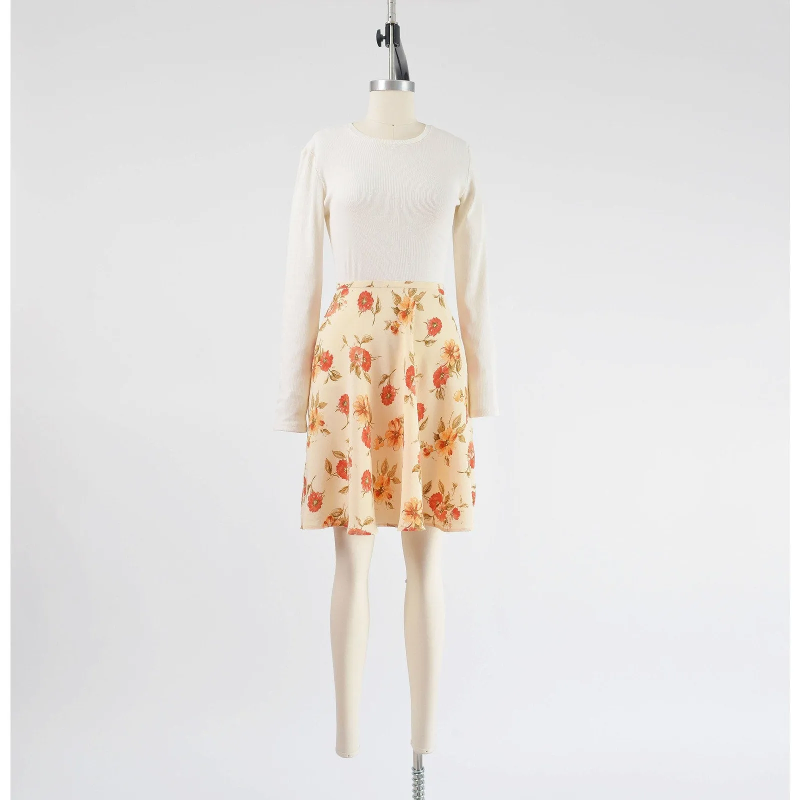 Vintage 90s Dark Cream Floral Eddie Bauer Full Skater Circle Mini Skirt size M
