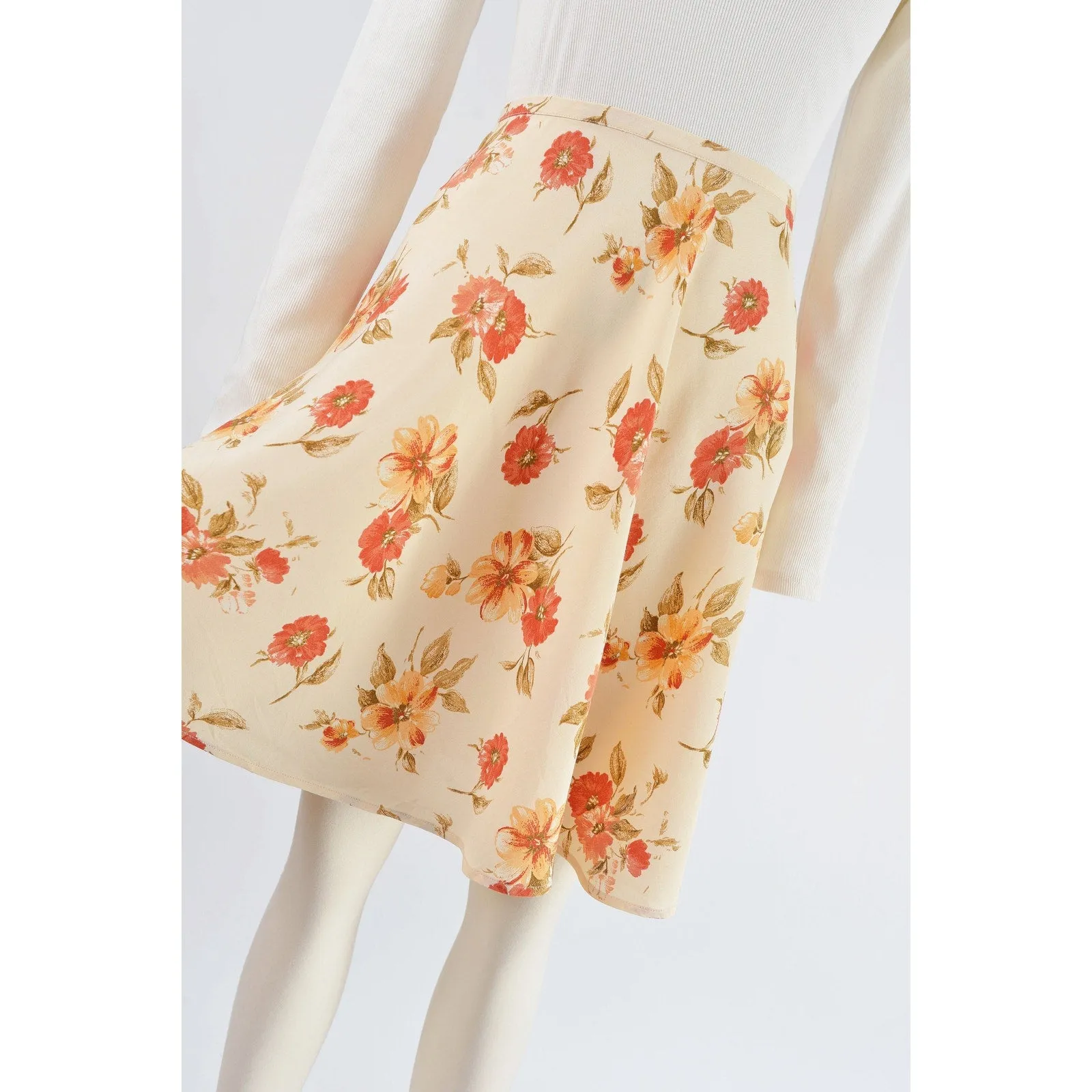 Vintage 90s Dark Cream Floral Eddie Bauer Full Skater Circle Mini Skirt size M