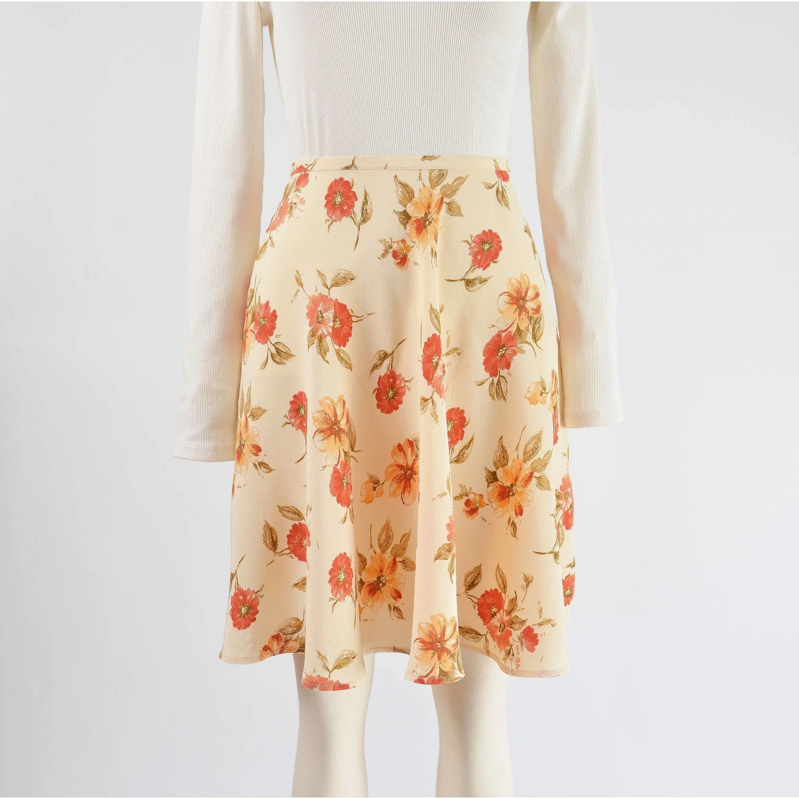 Vintage 90s Dark Cream Floral Eddie Bauer Full Skater Circle Mini Skirt size M