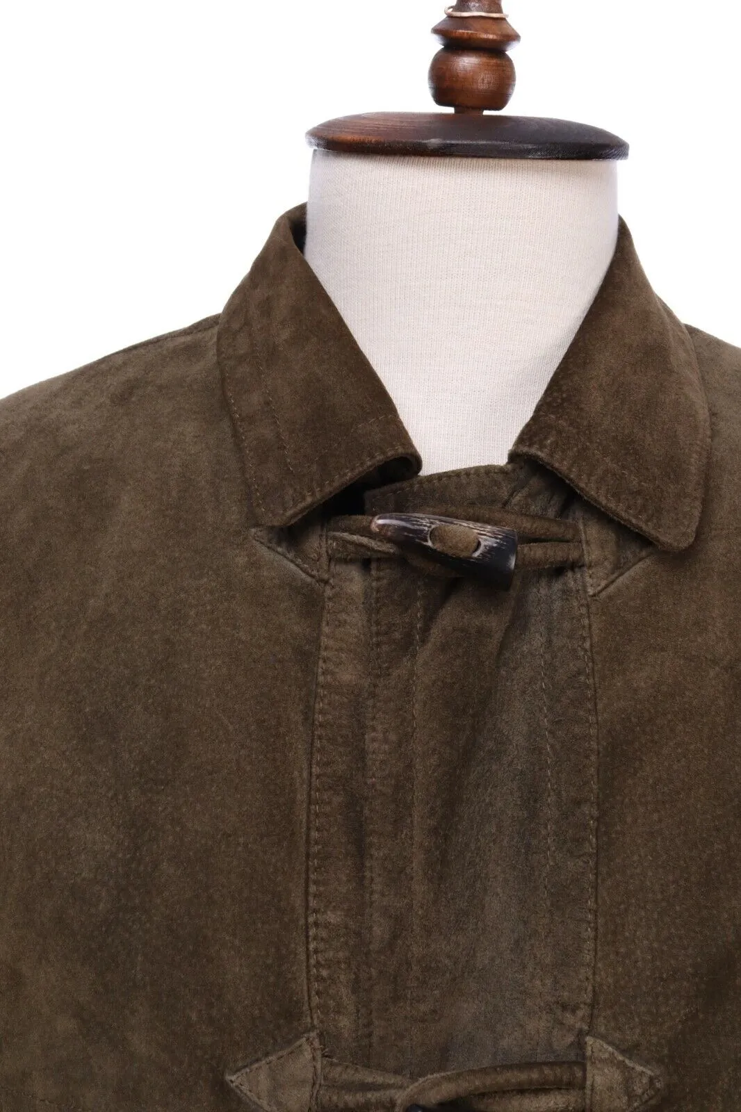 Vintage BURBERRYS Dark Olive Leather Duffle Coat Jacket Size 52