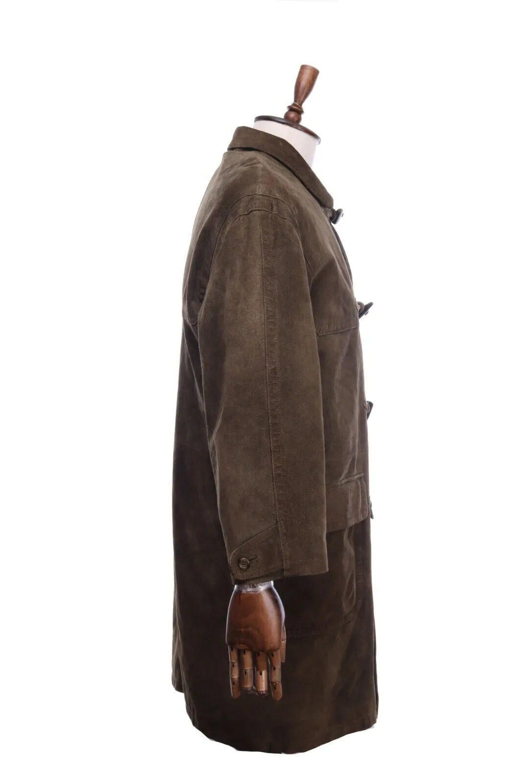Vintage BURBERRYS Dark Olive Leather Duffle Coat Jacket Size 52