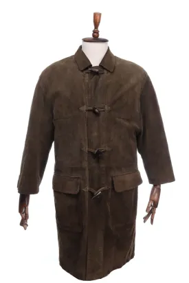 Vintage BURBERRYS Dark Olive Leather Duffle Coat Jacket Size 52