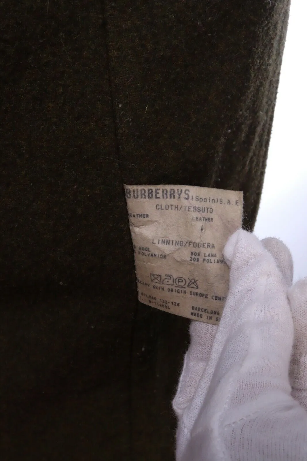Vintage BURBERRYS Dark Olive Leather Duffle Coat Jacket Size 52