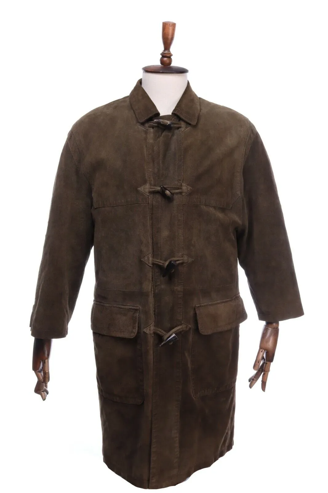 Vintage BURBERRYS Dark Olive Leather Duffle Coat Jacket Size 52