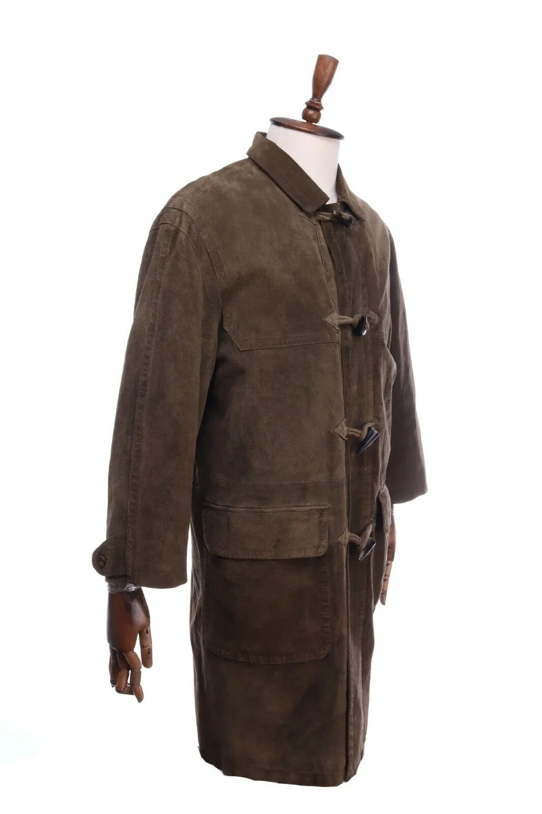 Vintage BURBERRYS Dark Olive Leather Duffle Coat Jacket Size 52