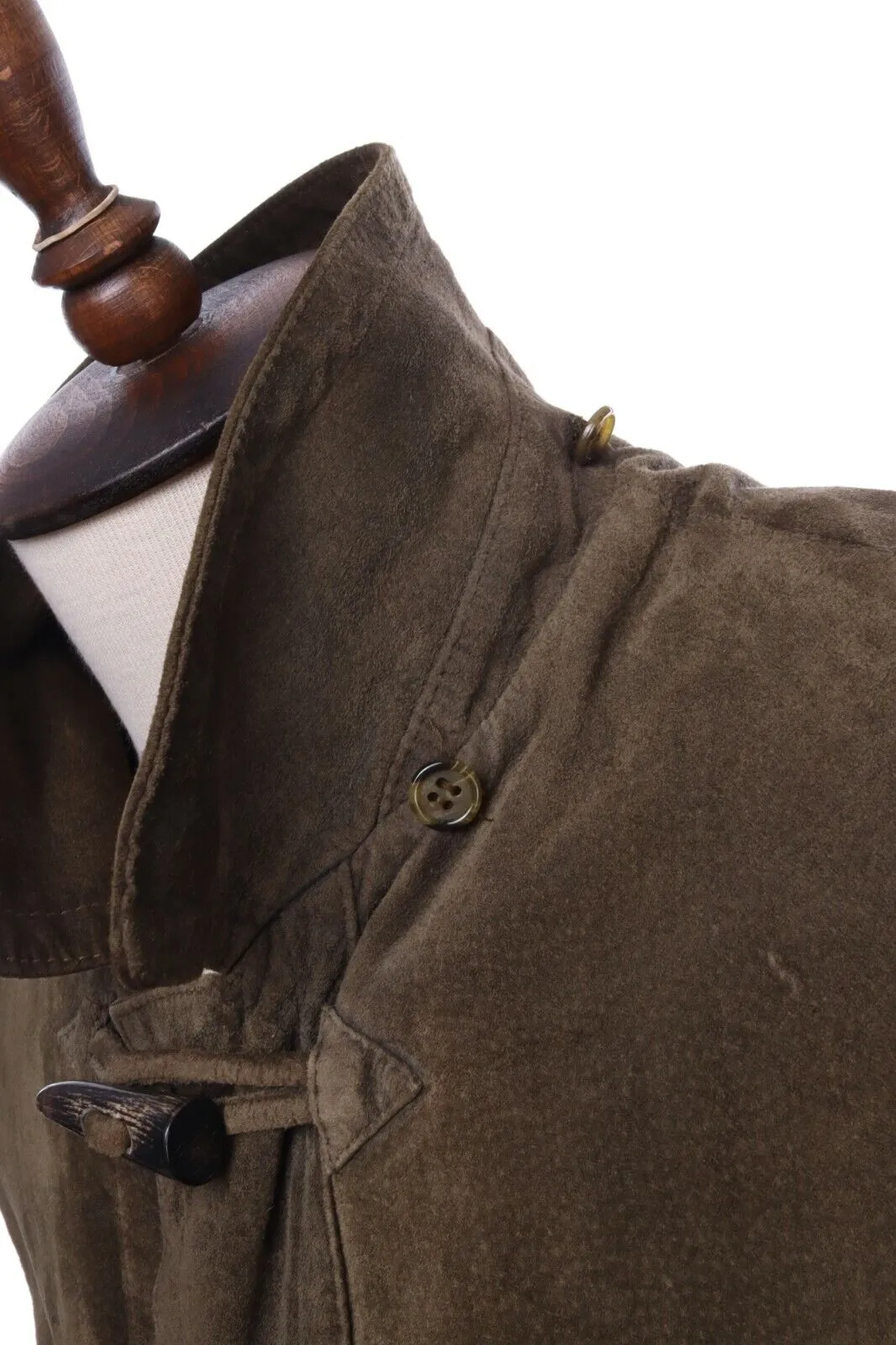 Vintage BURBERRYS Dark Olive Leather Duffle Coat Jacket Size 52