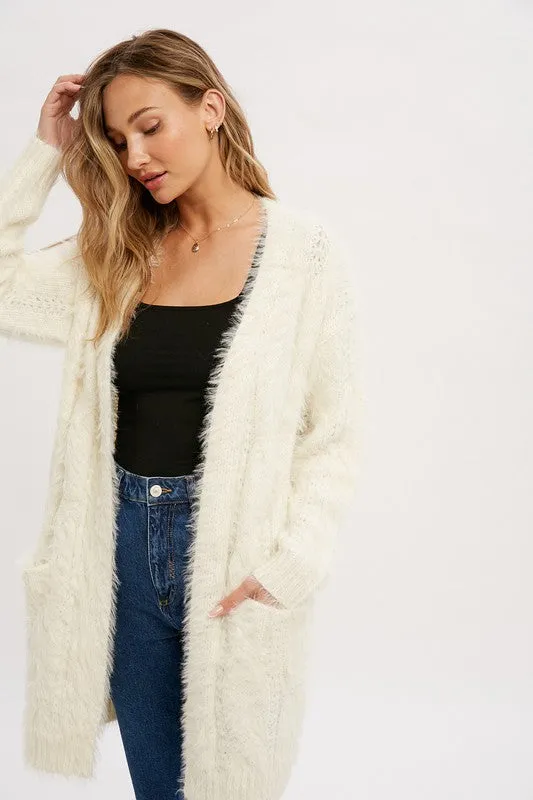 White Fuzzy Cable Cardigan