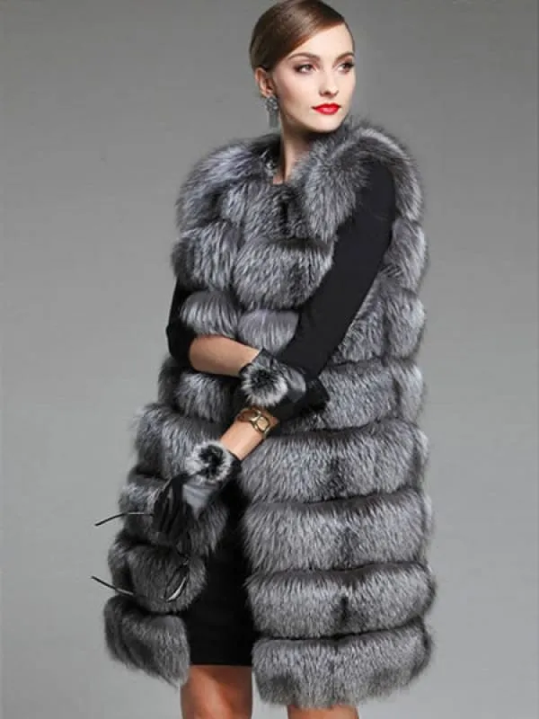 Women Faux Fur Vest Sleeveless Jacket Grey Quilted Gilet