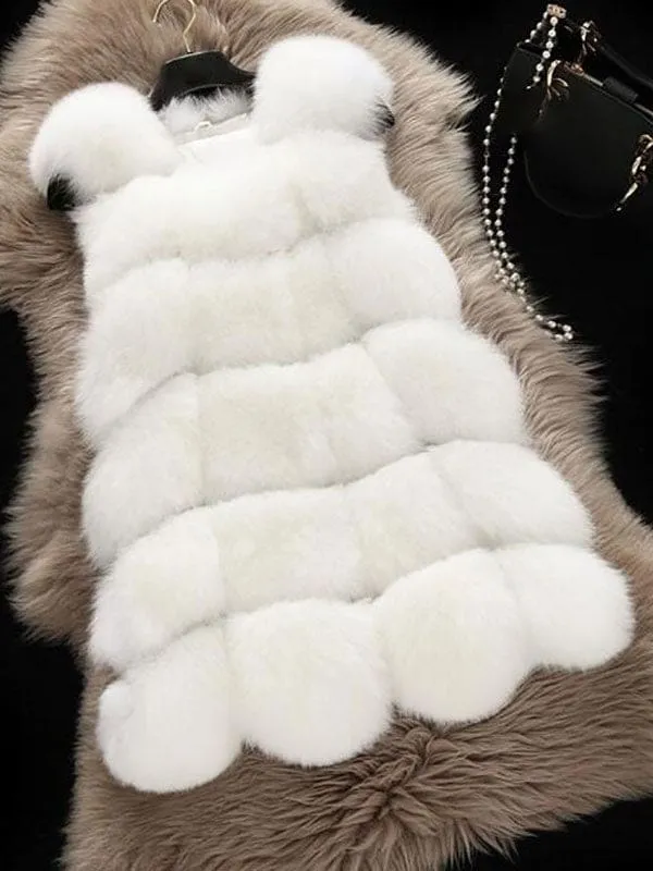 Women'S Coats Pink Sleeveless Faux Fur Coat Layered Winter Coat