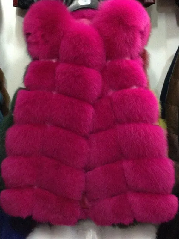 Women'S Coats Pink Sleeveless Faux Fur Coat Layered Winter Coat